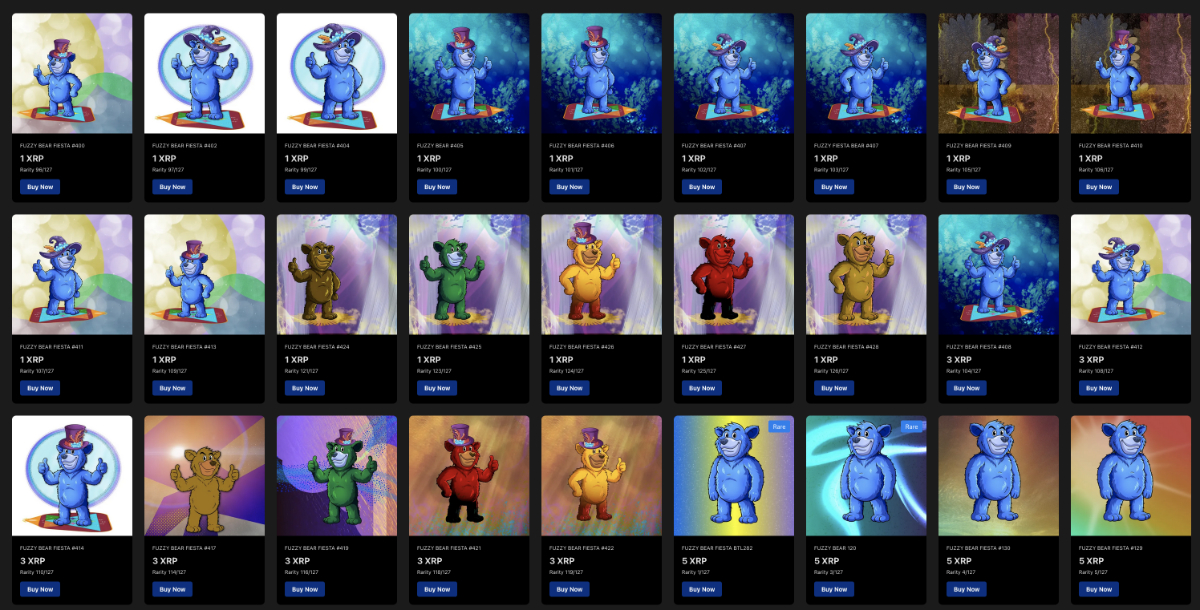 Small selection of Fuzzy Bear Fiest NFts from the NFT markeetingplace.